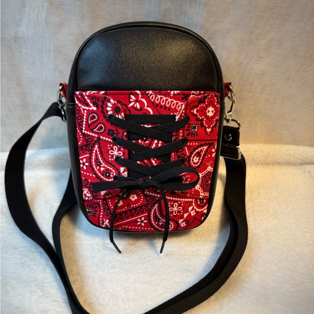 Red Paisley Lace-Up Mini Crossbody Bag